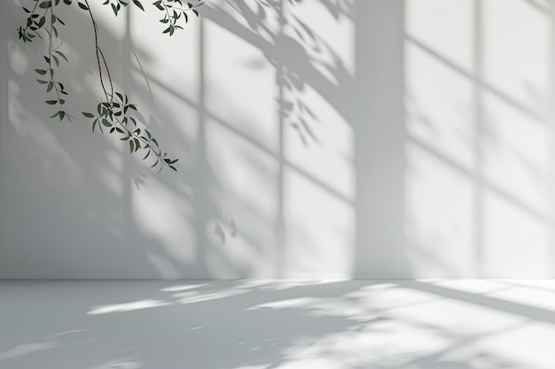 Minimalist White Interior with Natural Light and Shadow Play Modern and Bright Room for Contempor