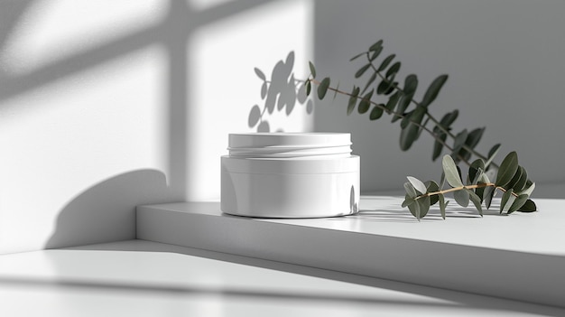 Minimalist white jar mock up elegant skincare container on clean modern background natural wellness concept