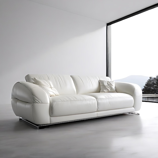 Minimalist white leather sofa on white