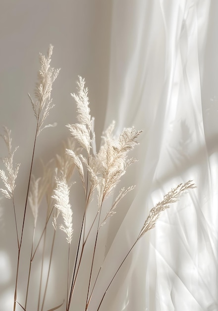 Photo minimalist white pampas grass with curtain