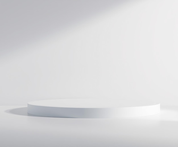 Minimalist white platform with soft shadow in a white background