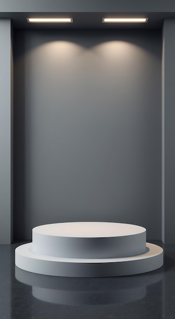 Minimalist White Podium in a Grey Room