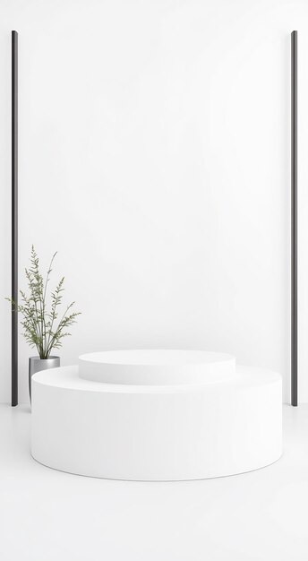 Photo minimalist white podium with a plant in a pot