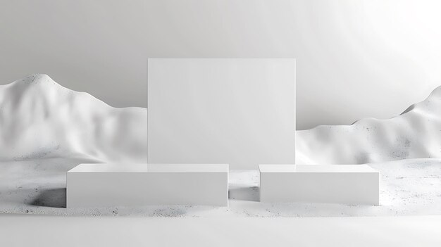 Photo minimalist white product display with abstract landscape