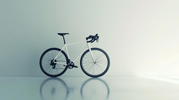 Photo minimalist white road bicycle sleek modern design clean white wall background reflective white floor