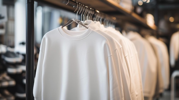 Minimalist White Sweatshirts on Rack