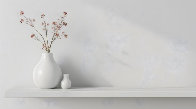 Minimalist white wall with shelf and flower vase creating an elegant display of simplicity in the st