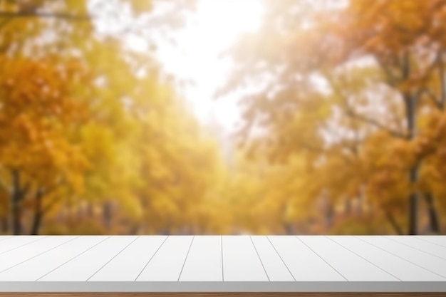 Minimalist White Wooden Tabletop with Blurred White Kitchen Background AI Generated