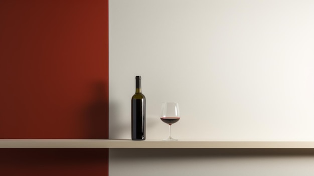 Photo minimalist wine bottle shelf with red and white wall