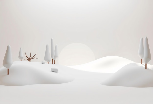 Photo minimalist winter landscape with trees and hills