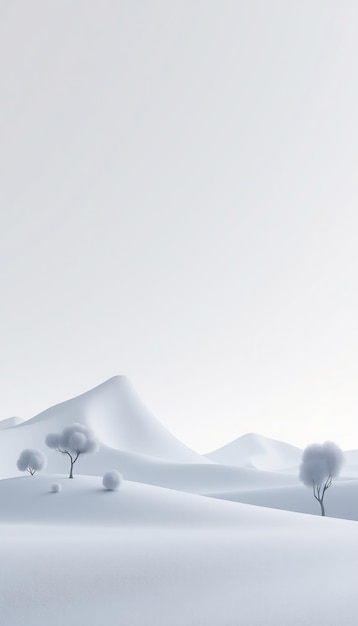 Photo minimalist winter landscape with trees and snow covered hills