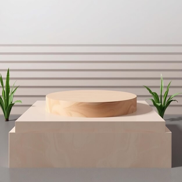 Minimalist Wooden Platform with Plants