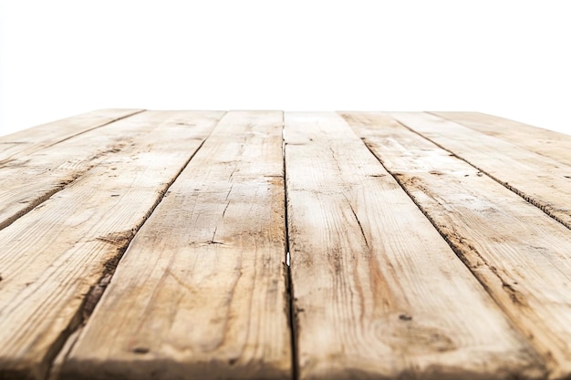 Minimalist Wooden Table Surface for Product Presentation with White Background