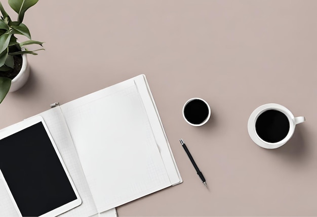 Minimalist work desk display with tablet and pen