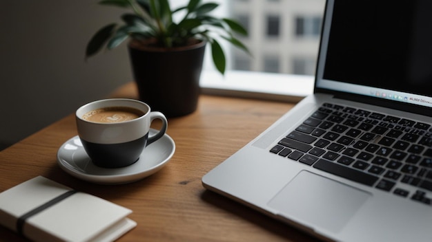 Minimalist workspace with a laptop and coffee