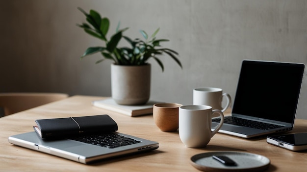 Minimalist workspace with a laptop and coffee