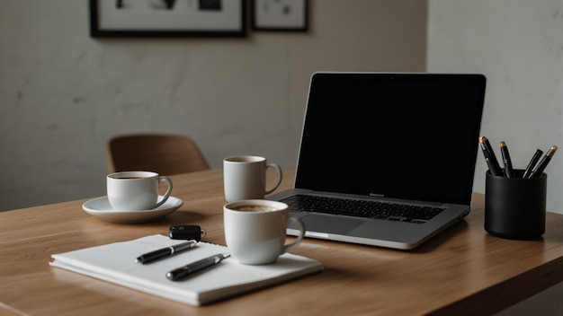 Minimalist workspace with a laptop and coffee