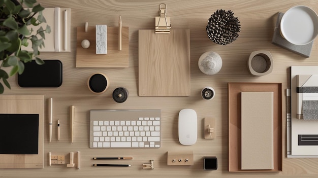 Photo a minimalist workspace with modern desk accessories