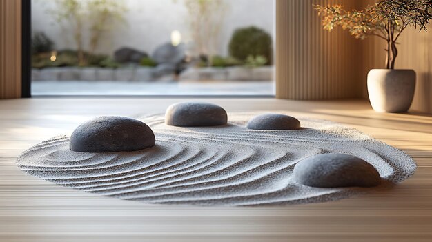 Minimalist Zen Garden with Stones and Sand