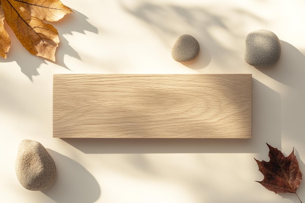 Photo minimalist zen podium with stones and palm leaf shadow