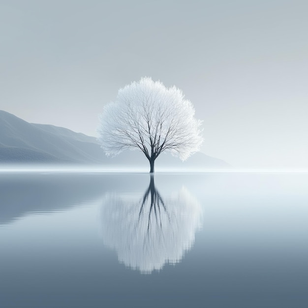 Photo a minimalistas dream a white tree sits in a sea of nothingness