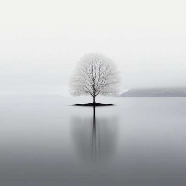 Photo a minimalistas dream a white tree sits in a sea of nothingness