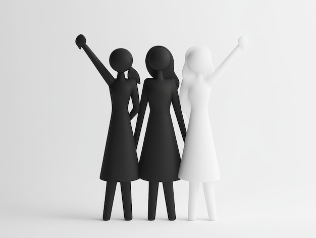 Minimalistic 3D Illustration of Women on Strike