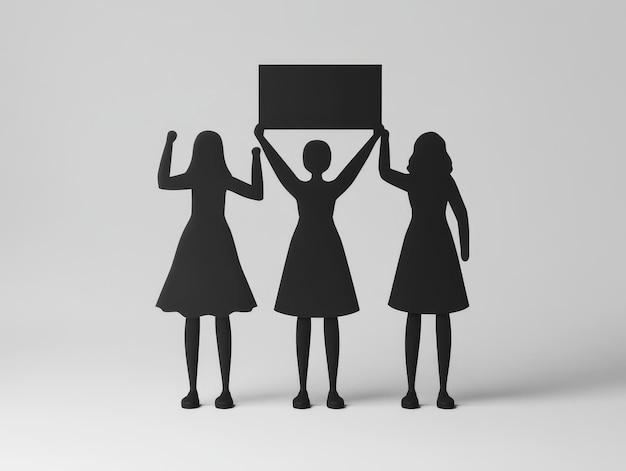 Minimalistic 3D Illustration of Women on Strike