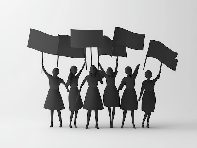 Minimalistic 3D Illustration of Women on Strike