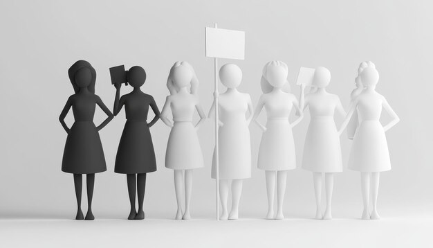 Minimalistic 3D Illustration of Women on Strike