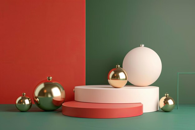 Photo minimalistic 3d podium on christmas colors background sleek design concept