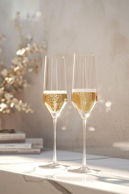 Minimalistic 3D rendering of two champagne glasses clinking