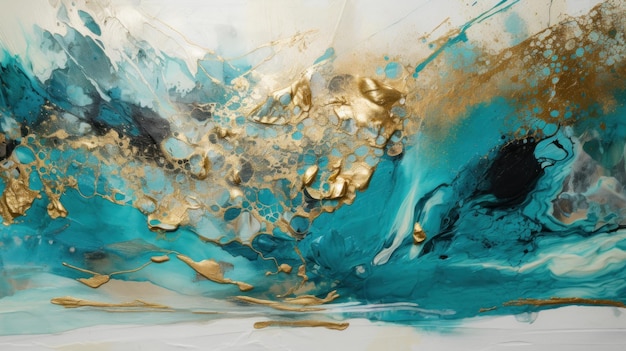 A Minimalistic Abstract Texture of Turquoise and Gold Paint Generative AI