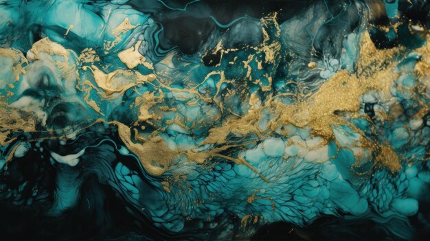 A Minimalistic Abstract Texture of Turquoise and Gold Paint Generative AI