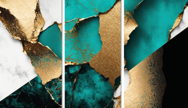 A Minimalistic Abstract Texture of Turquoise and Gold Paint Generative AI