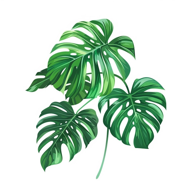 Minimalistic Arrangement of Monstera Leaves on White Background