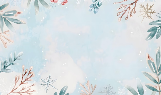 Minimalistic back background in a circle with various snowflakes and tree branches