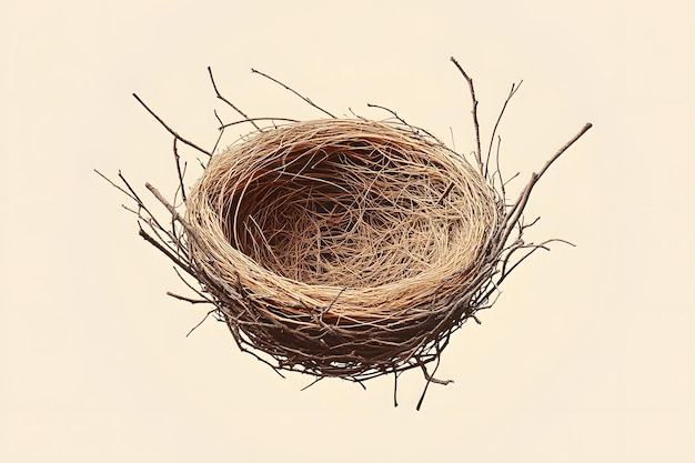 Photo minimalistic bird nest illustration with flying bird silhouette on orange background