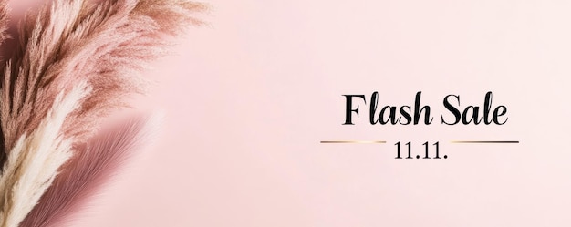 Photo minimalistic black friday flash sale banner with elegant pampas grass on soft pink background highlighting the date 1111 ideal for advertising seasonal discounts and promoting special offers