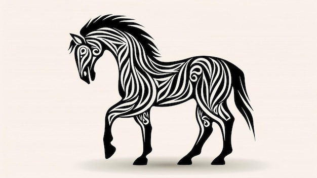 Minimalistic black Slavic horse design on white background elegant and flowing lines