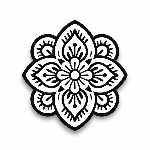 Minimalistic Black And White Floral Sticker With Indian Iconography