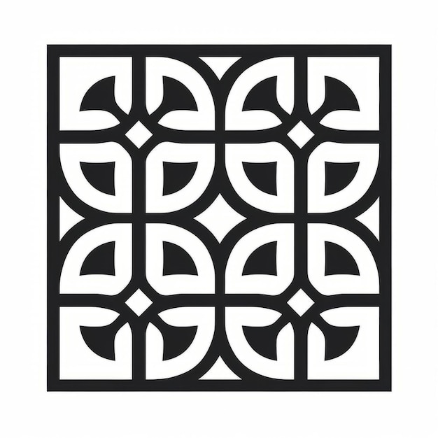 Minimalistic Black And White Geometric Pattern With Flower Design Icon