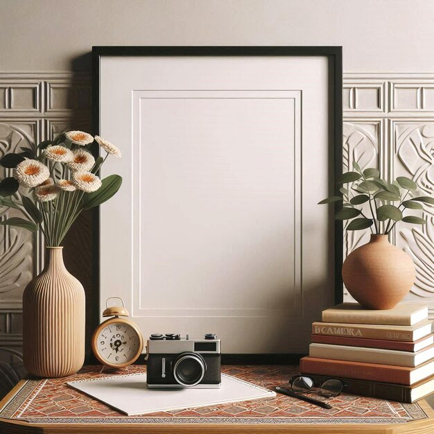 Photo minimalistic blank picture frame setup for showcasing home decor ideas