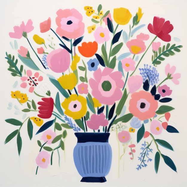 Minimalistic Bouquet Of Flowers In The Style Of Henri Matisse