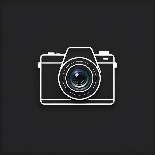 Photo minimalistic camera icon on black background modern photography concept digital camera symbol illu