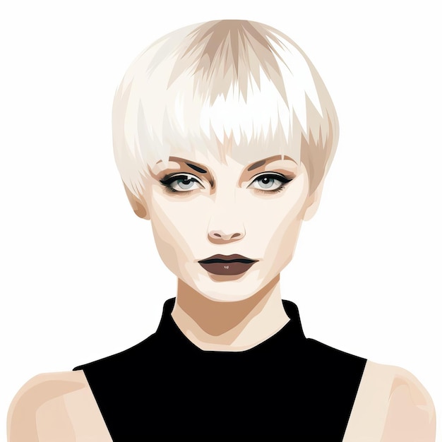 Minimalistic Cartoon Female Face Icon With Short Hair