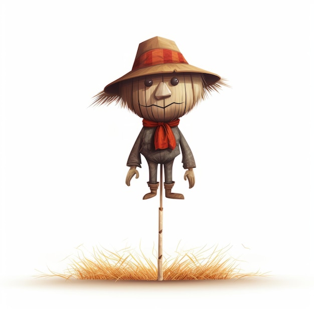 Minimalistic Childbook Drawing of H Farm Scarecrow on a Stick