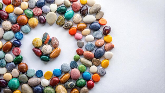 Minimalistic colorful pebble arrangement from bird39s eye view