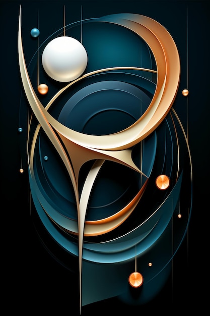 Minimalistic composition made of simple curves and abstract vector lines that radiate beautiful gol