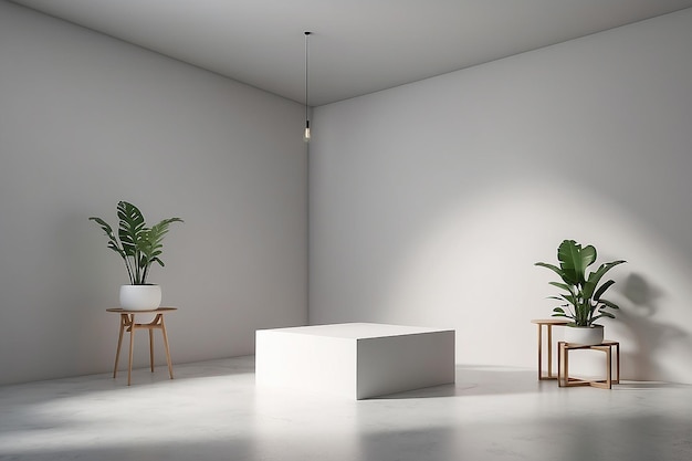 minimalistic composition room studio lighting pedestal demonstration 3d render